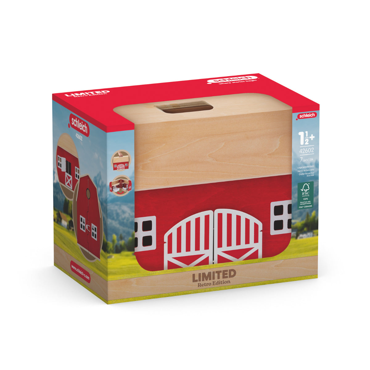 Grande Ferme en Bois, Schleich 42602 Farm World, Set avec maison, 6 clôtures et accessoires, Jouet de ferme, Edition retro limitée