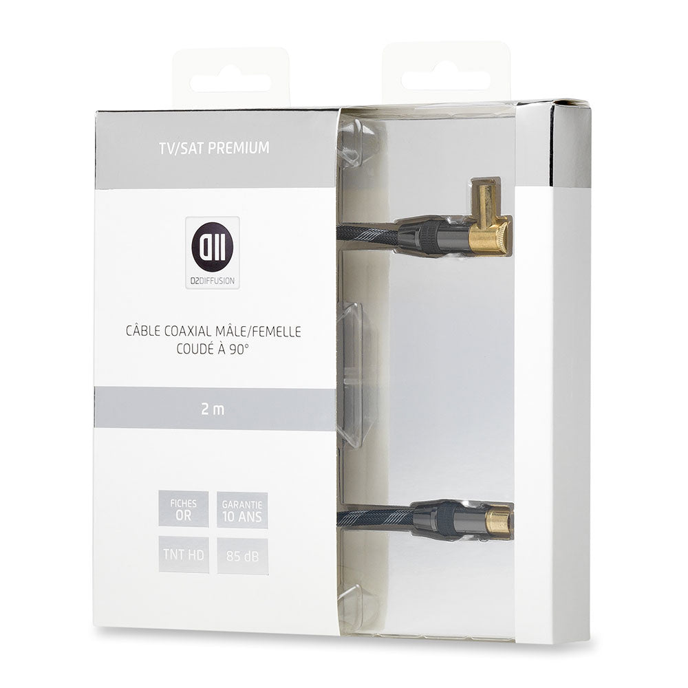 C ble coaxial M le/Femelle coudé à 90 2 m 85dB Fiches or - double blindage