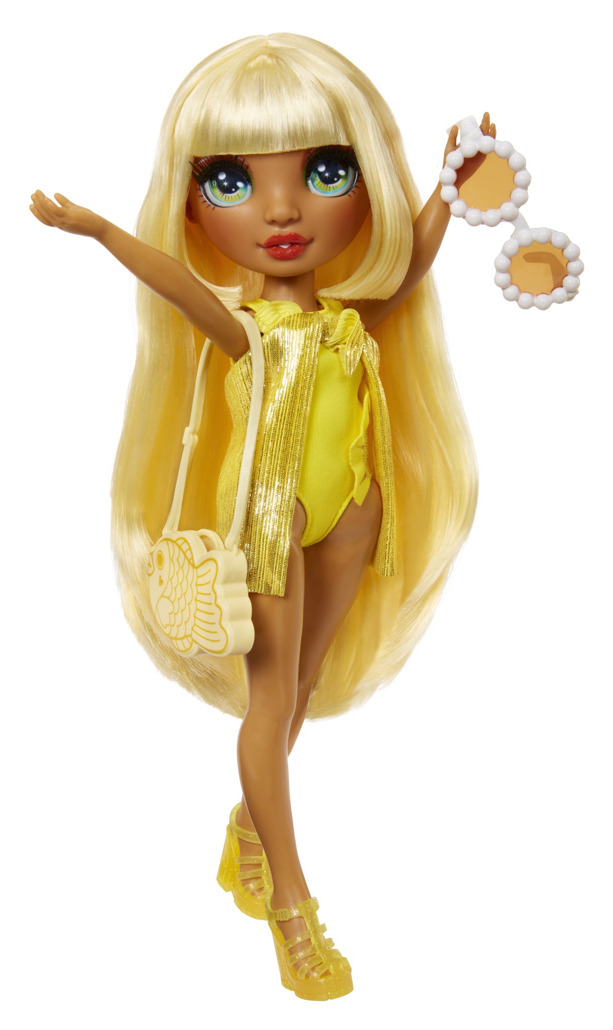 Rainbow High Swim & Style - Poupée mannequin ariculée 27 cm - Sunny (Jaune) - Maillot de bain + Paréo - a partir de 4 ans