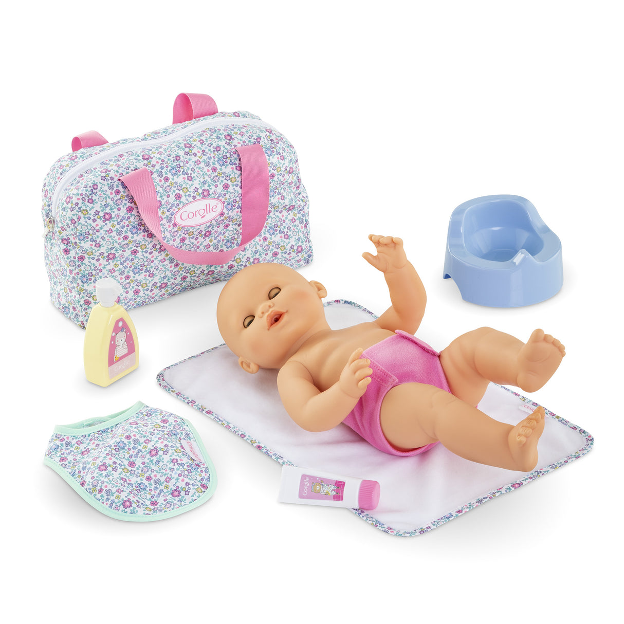 Accessoires poupons - COROLLE - Coffret Accessoires a Langer Floral - 7 accessoires - des 2 ans