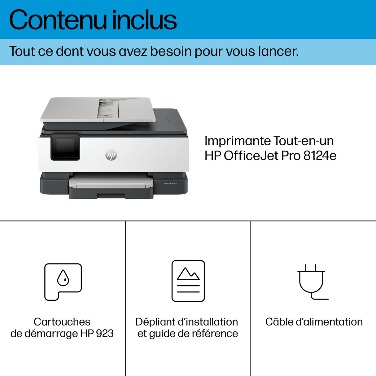 Imprimante tout-en-un HP OfficeJet Pro 8124e jet d'encre couleur avec 3 mois d'Instant Ink inclus avec HP+