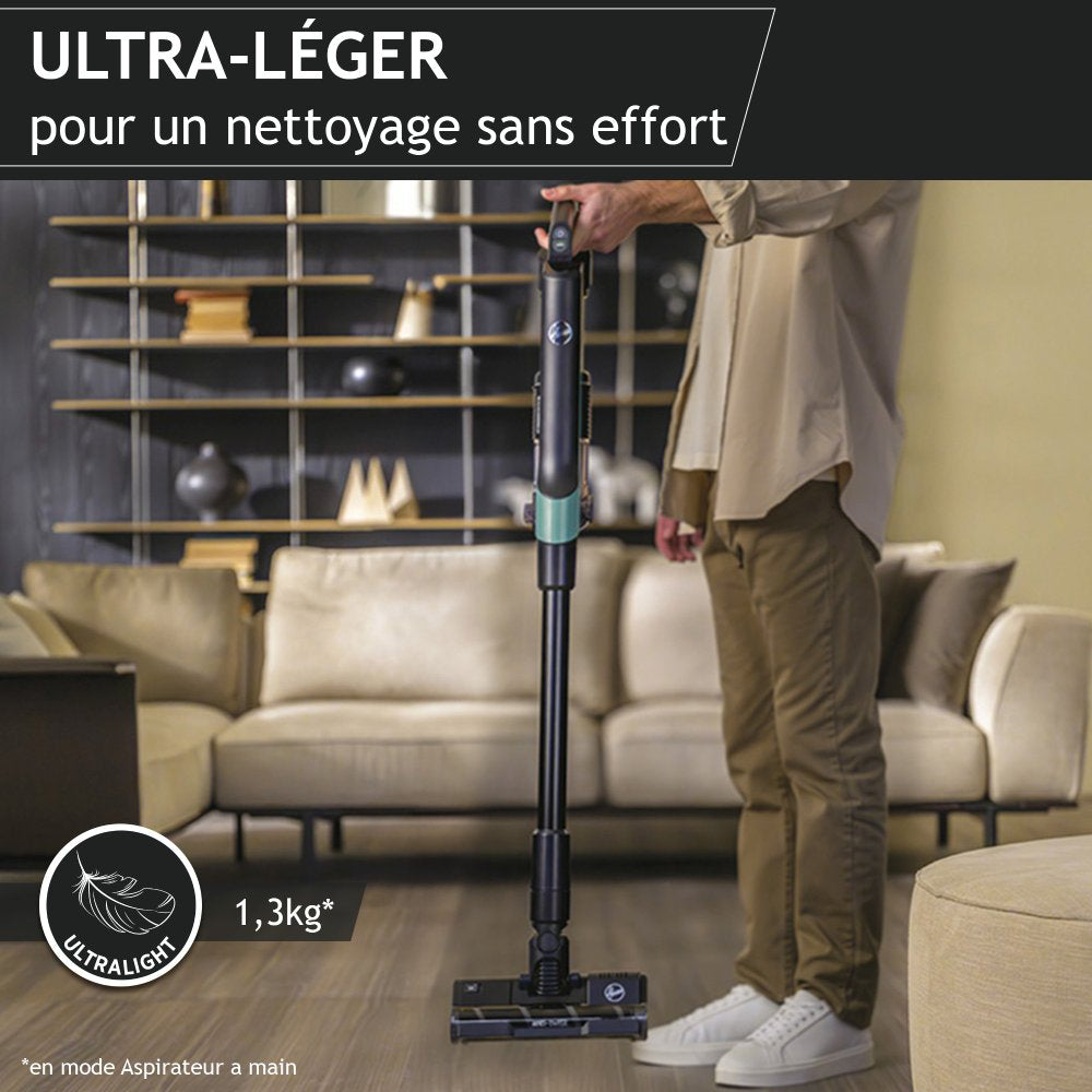 Aspirateur Balai sans Fil - HOOVER HF201P - Ultra-léger, Puissant 50AW, Turbobrosse Spécial Animaux, Technologie Ultra Compact x3