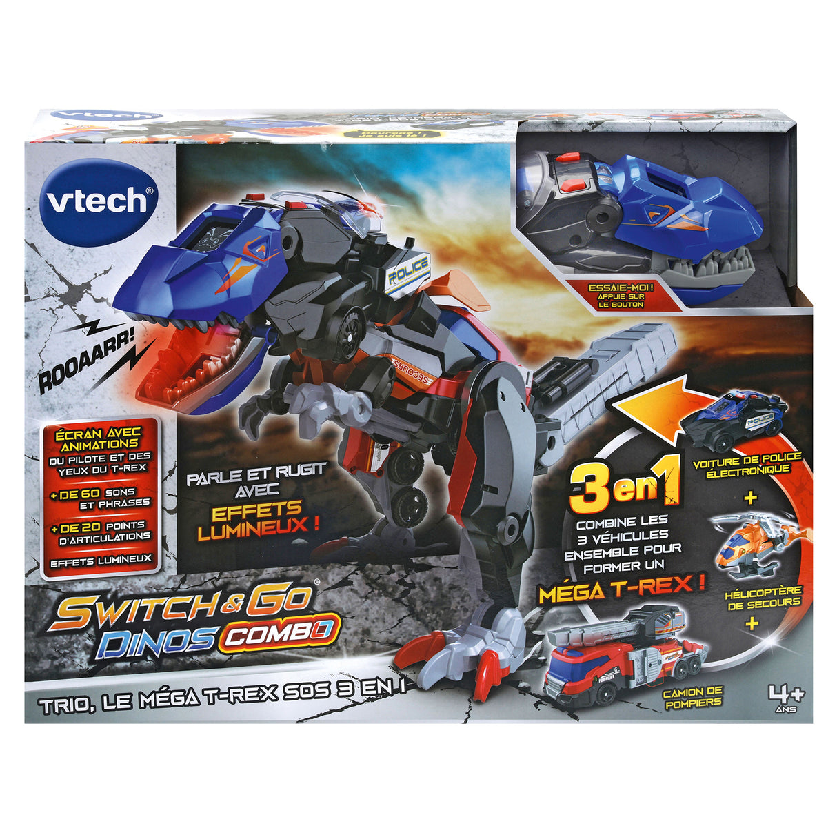 Jouet assemblable VTECH SWITCH & GO COMBO - TRIO, le méga T-Rex SOS (3 en 1) pour enfant de 4 ans et plus