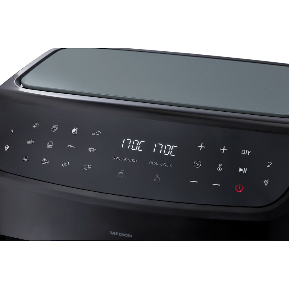 Friteuse a Air Chaud - MEDION - P20 XXL Twin - 2600 W - 2 paniers - 9 programmes - Noir