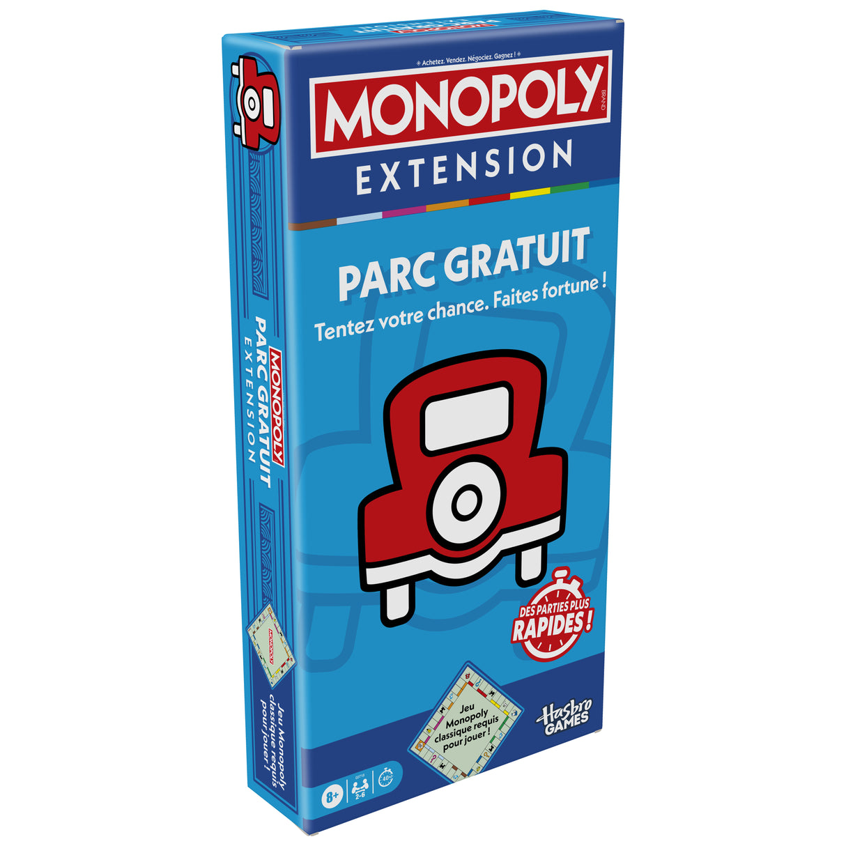 Monopoly Extension Parc gratuit, rend le jeu Monopoly classique plus amusant et plus rapide, 2 a 6 joueurs, 40 minutes, jeux de plat