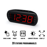 Radio réveil grand affichage écran 1.8'', Radio FM , Dual alarme, Led Rouge 1 po