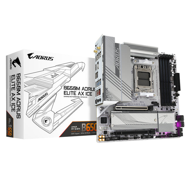 Carte mere - GIGABYTE - B650M AORUS ELITE AX ICE - Micro ATX - Wi-Fi 6E - DDR5 jusqu'a 8000 MHz