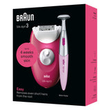 Épilateur électrique filaire - BRAUN - Silk-épil 3 - Une peau douce pendant des semaines - 3-202 - Framboise