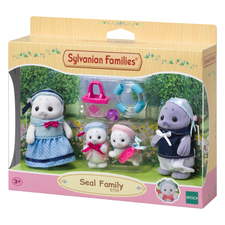 Famille Articulée - SYLVANIAN FAMILIES - Famille Phoque - 4 Personnages et Accessoires de Plage