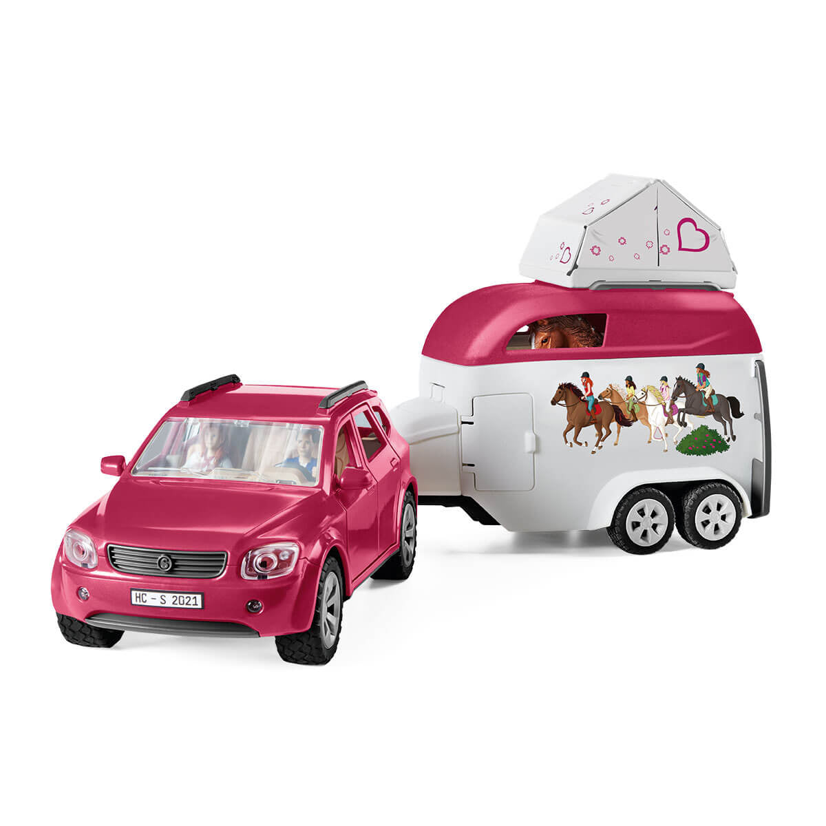 Voyage en voiture avec remorque pour chevaux, Coffret figurines Schleich 42535 Horse Club pour enfants de 5 ans