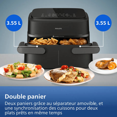 Friteuse sans huile - PHILIPS - NA150/00 - Airfryer Série 1000 - Panier flexible 7.L - Séparateur amovible - 2400W - Noir
