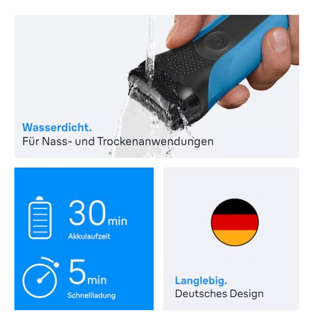 Rasoir électrique BRAUN Series 3 - Bleu et noir - Autonomie 30 minutes - Charge rapide 5 minutes