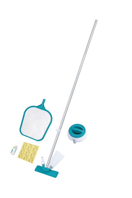 Kit de nettoyage piscine jusqu'a 3,96m - Bestway - Aquaclear - épuisette, flotteur, aspirateur, bande de test, patch de réparation
