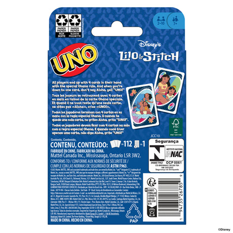 Mattel Games - Disney UNO Lilo et Stitch-Jeu de cartes pour les enfants et la famille JCC10