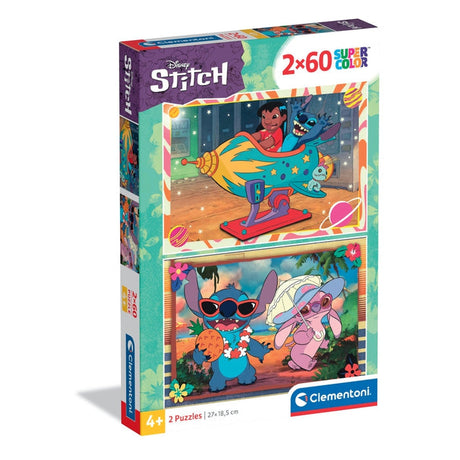 Puzzle 2x60 pieces Stitch, Pour enfants a partir de 3 ans, Theme dessins animés, CLEMENTONI