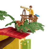 Cabane aventure dans les arbres, coffret de 60 pieces détaillées avec balançoire, 2 figurines d'enfant et figurines d'animaux,