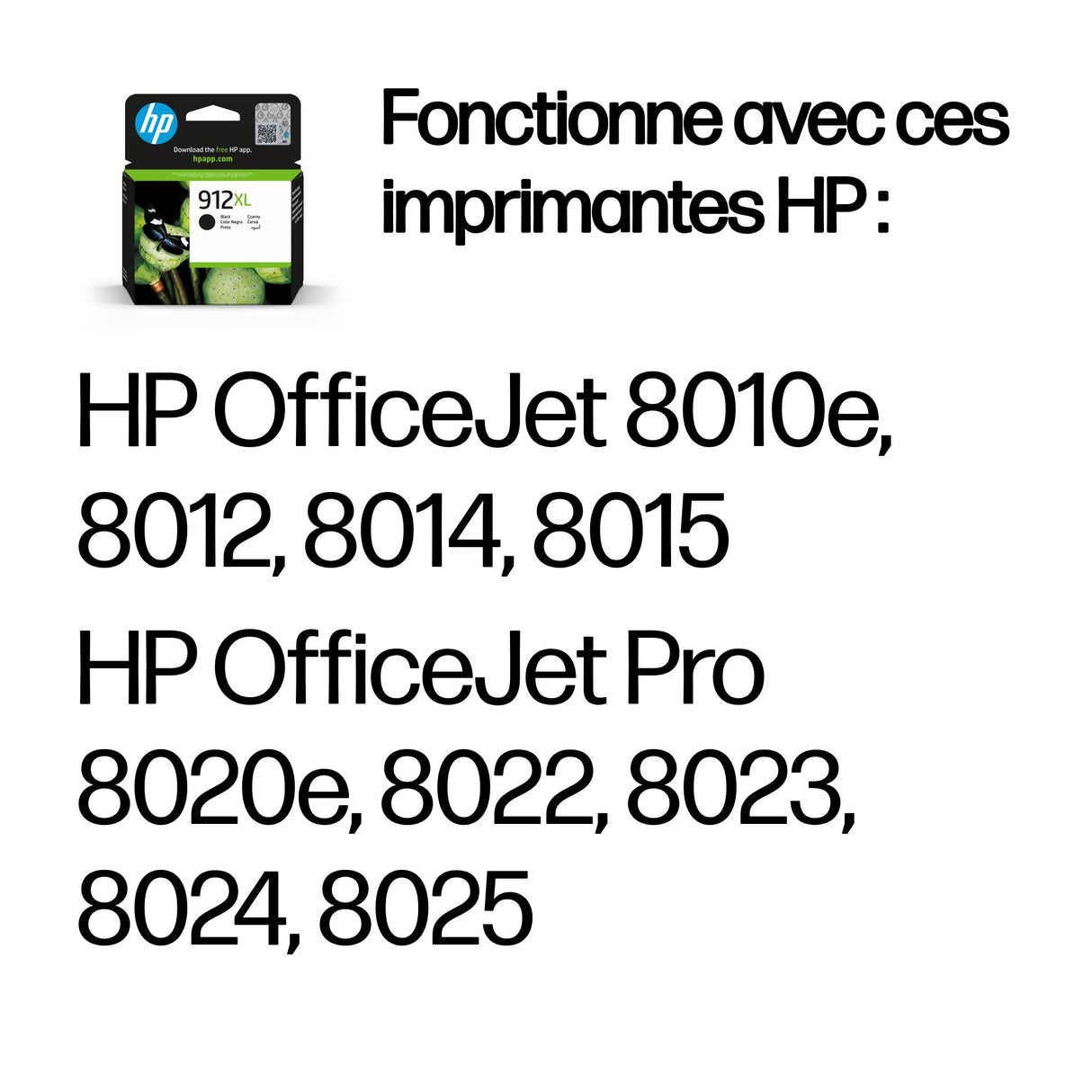 HP 912XL Cartouche d'encre noire grande capacité authentique (3YL84AE) pour HP OfficeJet 8010 series/ OfficeJet Pro 8020 series