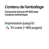 HP 303 Cartouche d'encre trois couleurs authentique (T6N01AE) pour HP Envy Photo 6220/6230/7130