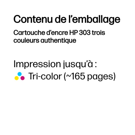 HP 303 Cartouche d'encre trois couleurs authentique (T6N01AE) pour HP Envy Photo 6220/6230/7130