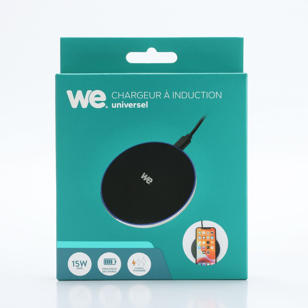 Chargeur à induction universel 15W - Noir - Indicateur de charge lumineux - Sans