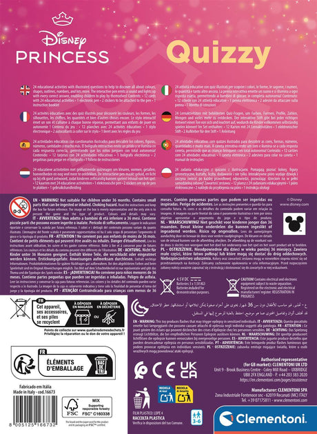 Clementoni - Quizzy - Disney Princesses - Jeu avec stylo intéractif - Sonore et lumineux - Des 3ans