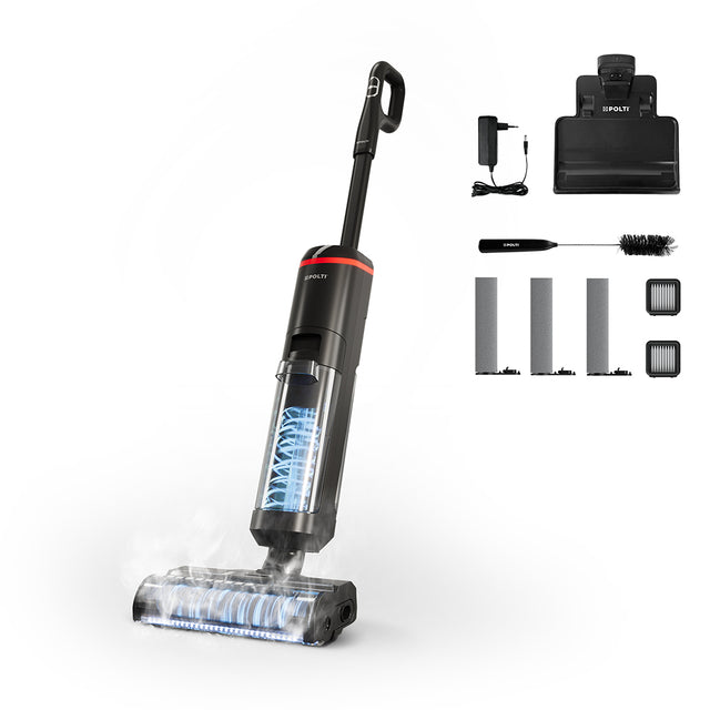 POLTI RollySteam WD40C - Aspirateur Balai Laveur avec Fonction Vapeur - Sans Fil - Puissance 14000 Pa - Autonomie 35 min