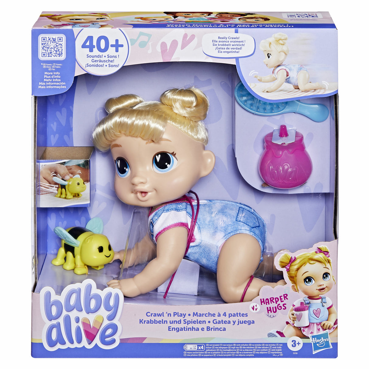 Baby Alive, Harper Hugs Marche a 4 pattes, poupée électronique de 27  cm marchant a 4 pattes, cheveux blonds, a partir de 3 ans