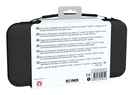 Housse de protection et transport - KONIX - Console Nintendo Switch 2 - Filet rangement accessoires - 8 compartiments jeux - Noir