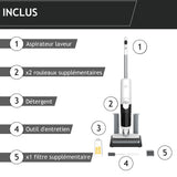 HOOVER HW500 - Aspirateur Balai Laveur sans Fil Eau et Poussiere - Double Rouleau - Moteur Haute Performance 230W