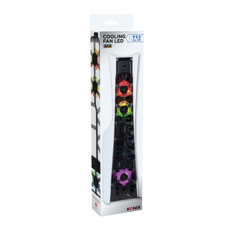 Ventilateur de refroidissement - KONIX - PS5 Slim - 21 x 68 x 40 cm - 3 vitesses - Éclairage LED RVB - Port USB 3.0 - Noir