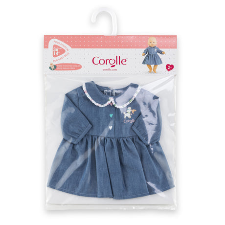 Robe Week-end a Paris - Corolle - 36 cm - Imitation denim - Col claudine - Sérigraphie petit chien