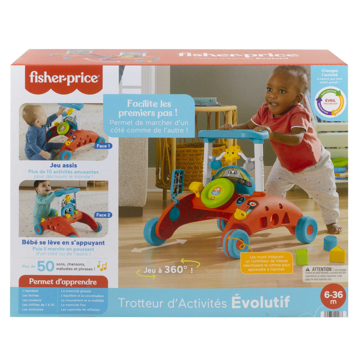Fisher-Price-Trotteur a 2 côtés Rythme Stable et Régulier HJP43