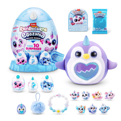 oeuf surprise peluche - RAINBOCORNS - Eggzania Frozen Mania - Theme givré - Peluche a découvrir - Accessoires inclus