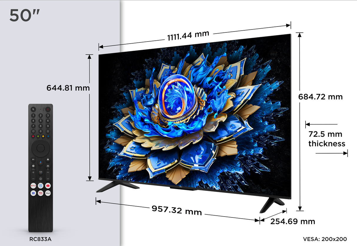 TCL 50T69C - TV QLED 50 (127 cm) - 4K UHD 3840x2160 - HDR10+ - Android TV  - 3xHDMI 2.1 - WiFi