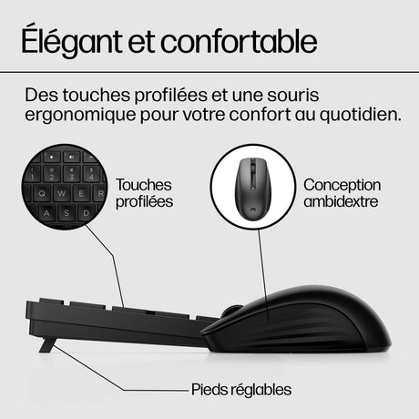 Ensemble Clavier Souris sans fil HP 650 - AZERTY - Noir