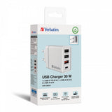 Chargeur secteur Verbatim GaN 3x ports USB-A + 1x port USB-C 30W (Blanc)