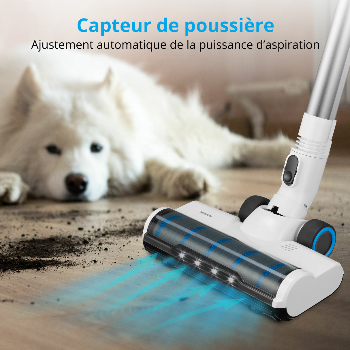 MEDION P250 - Aspirateur Balai sans Fil - Puissance 2.200 mAh - Léger : 2.1 Kg - 3 modes de Nettoyage