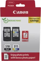 Pack 2 cartouches d'encre Canon PG-510/CL-511 (Noir + Couleurs) + 50x Papiers photo